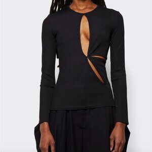 NWT Christopher Esber Compact Rib Anglaise Long Sleeve Top Black Size 10